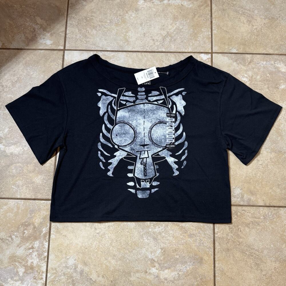 Invader Zim GIR Rib Cage Crop Off-The-Shoulder T-Shirt Size LARGE New With Tags